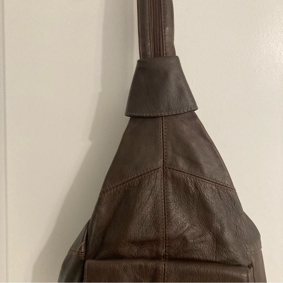 100% Leather Sling BOHO Travel/Every Day Backpack Brown - Picture 8 of 14